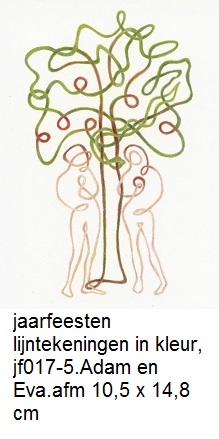 jaarfeesten lijntekeningen in kleur, jf017-5.Adam en Eva.